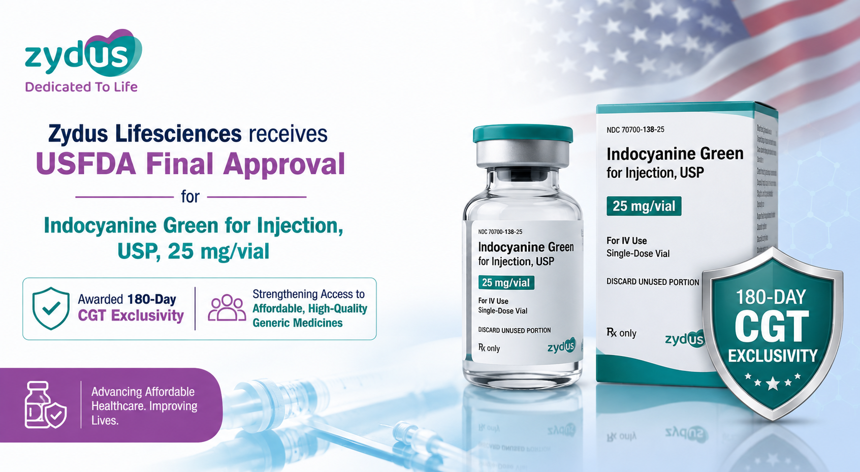 USFDA Grants Zydus Final Approval and 180-Day CGT Exclusivity for Indocyanine Green for Injection